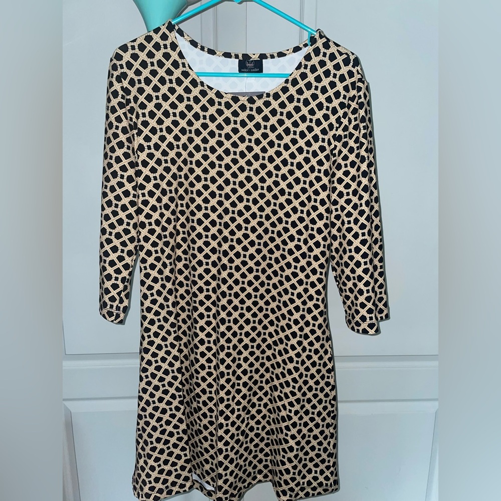 Black and Gold Sheath Dress with 3/4 Sleeves Scoop Neck. New with tags!